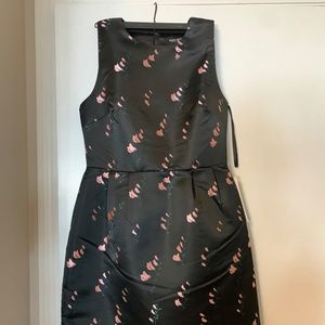 Evernew Black flower tea-length dress NWT